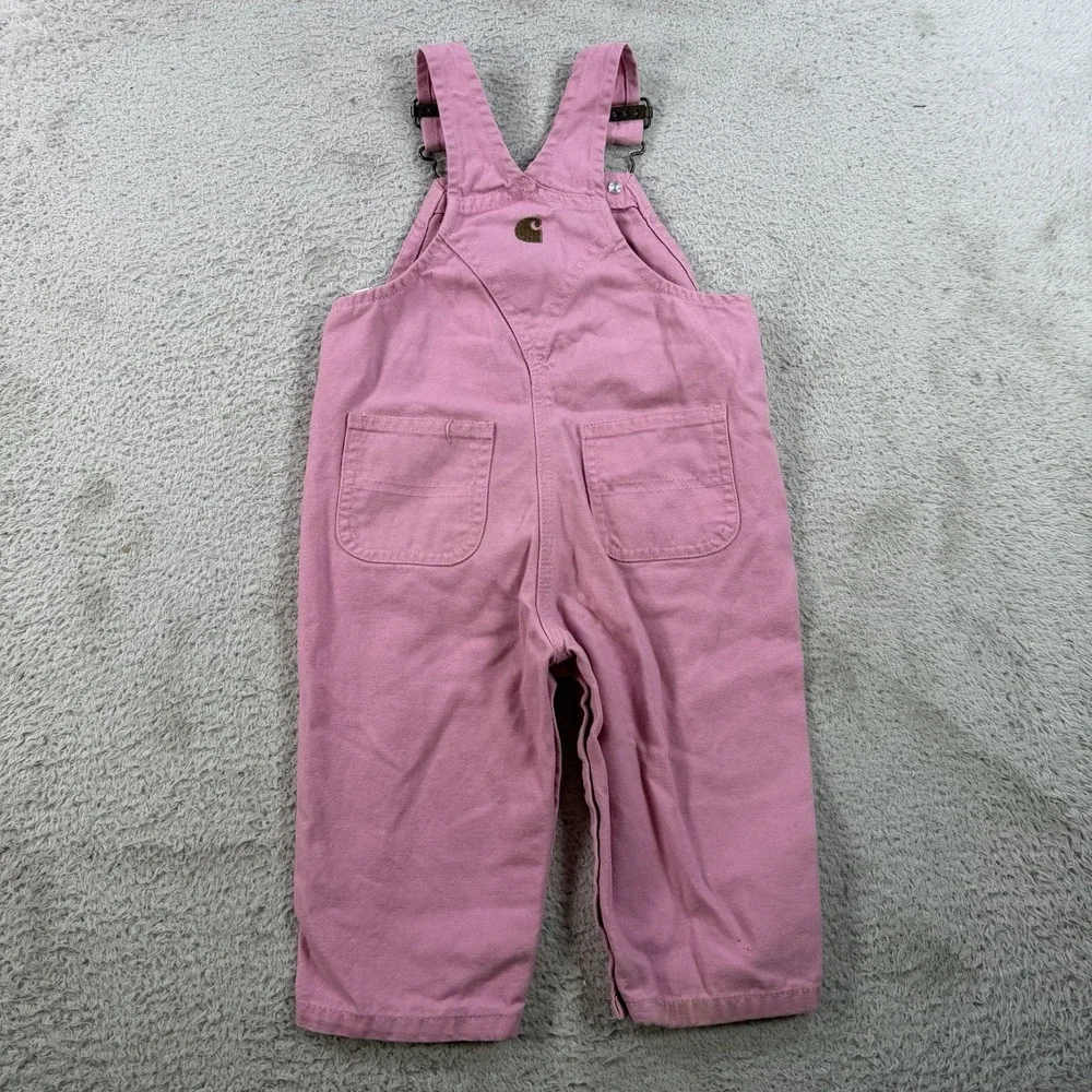 Carhartt Overalls Toddler Girls 12M Pink Heart Buttons Cotton Bibs OX9712